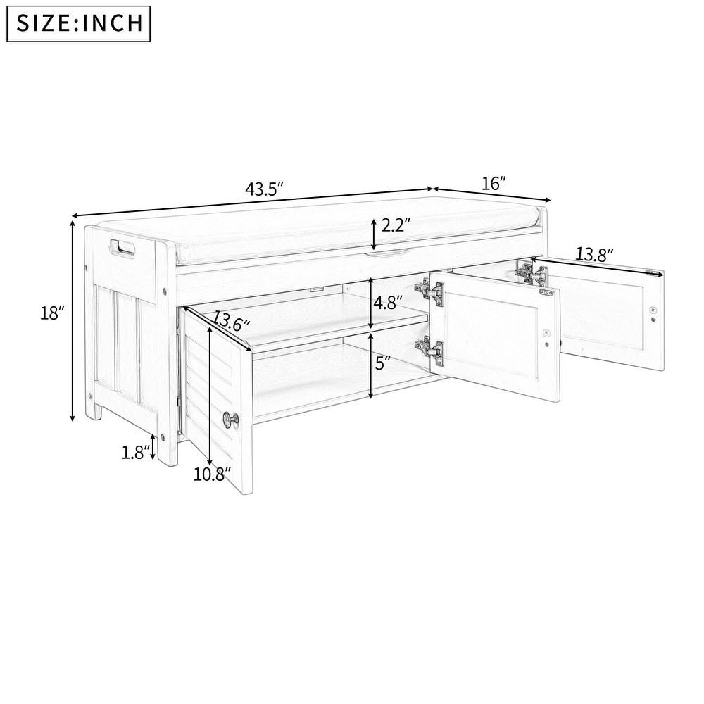 Storage Benches with 3 Shutter shaped Doors  Shoe Bench with Removable Cushion   Hidden Storage Space for Livingroom  Entryway