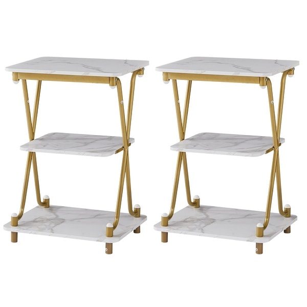 VECELO Modern 3-tier Side Table/End Table， X-cross Metal Frame Storage Shelf - (Set of 2)