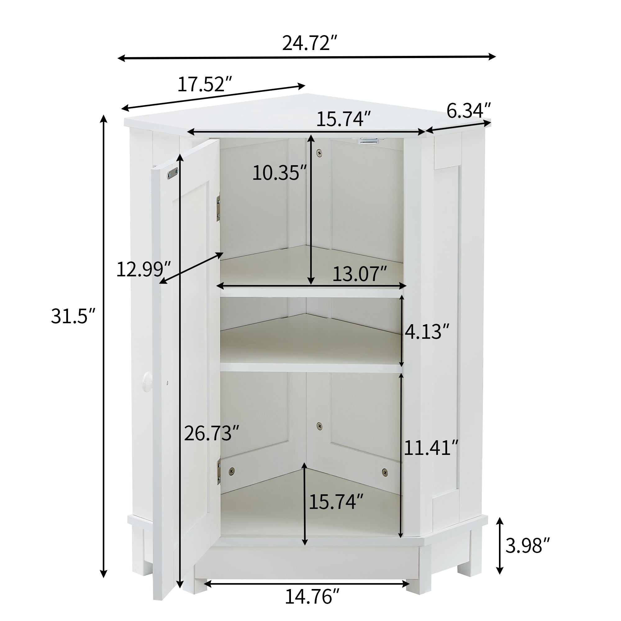 ALPACASSO Bathroom Cabinet, Triangle Storage Cabinet with 2 Shelves and 3 Tiers Storage, Modern MDF Freestanding Cabinet, Bathroom Corner Cabinet, Storage Cabinet Furniture for Home Bathroom, White