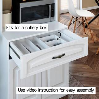 LIVING SKOG Galiano 73 in. White Kitchen Pantry Storage Cabinet Buffet with Hutch For Microwave with Drawer P7