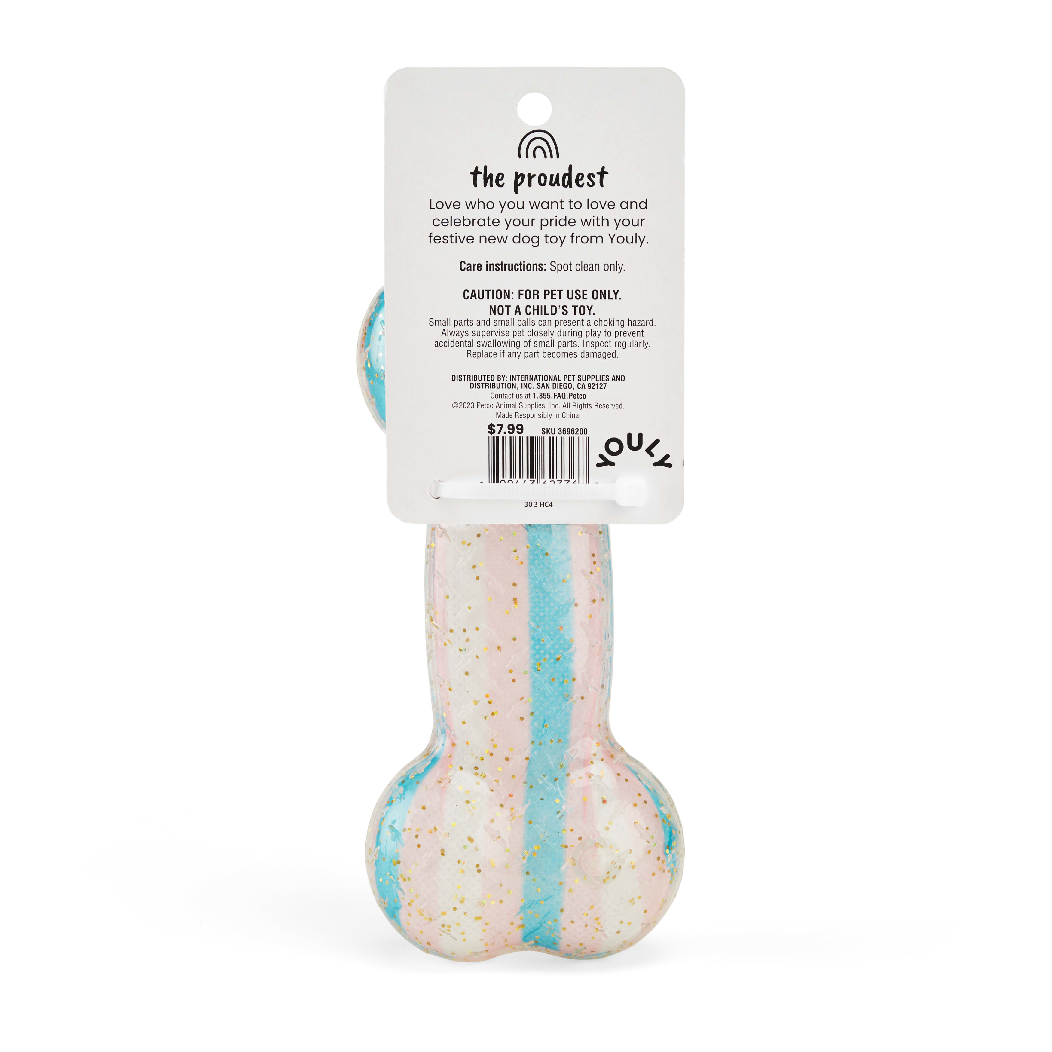 YOULY Trans Pride TPR Bone Dog Toy， Small