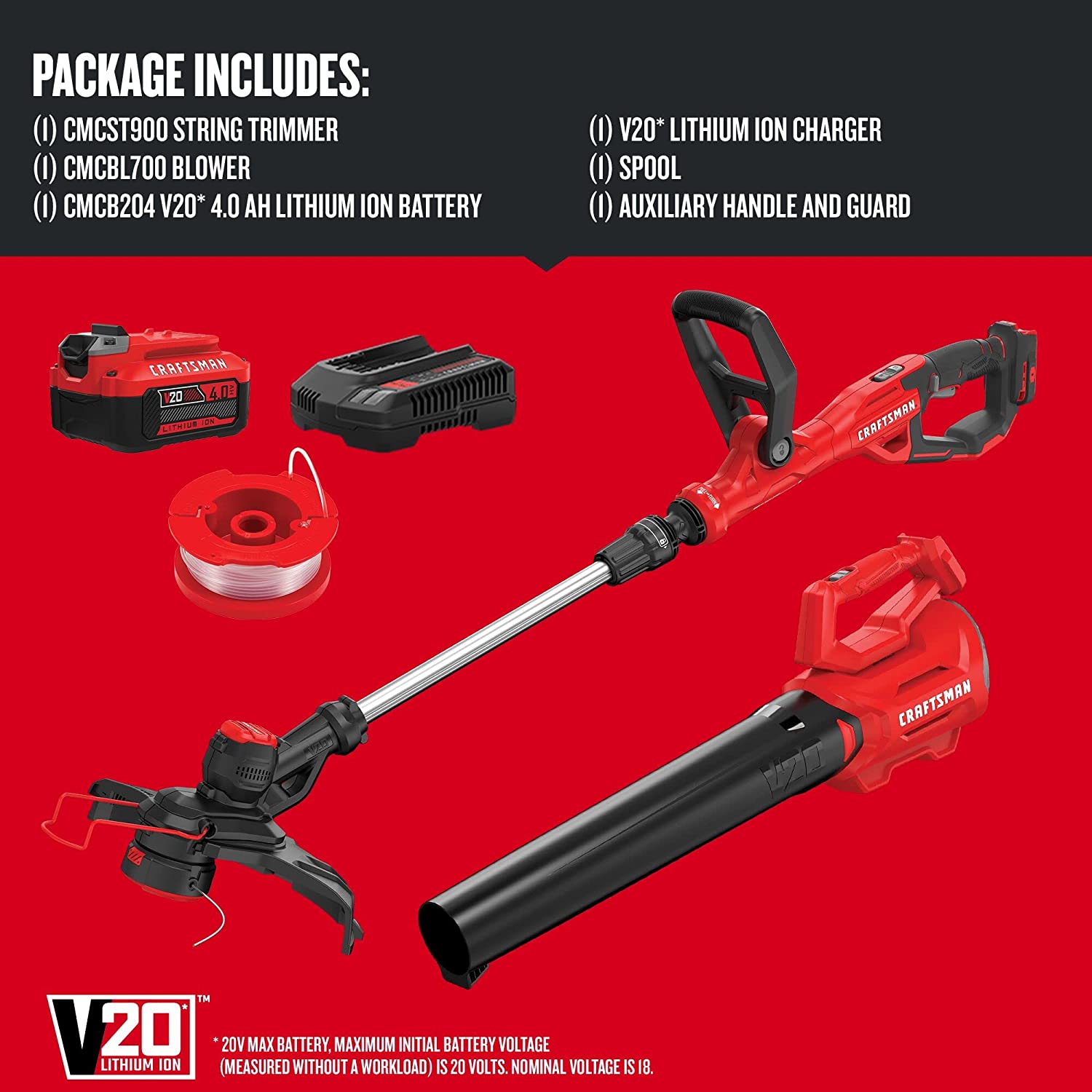 CRAFTSMAN 20V MAX WEEDWACKER String Trimmer and Leaf Blower Combo Kit， Battery and Charger Included (CMCK197M1 )