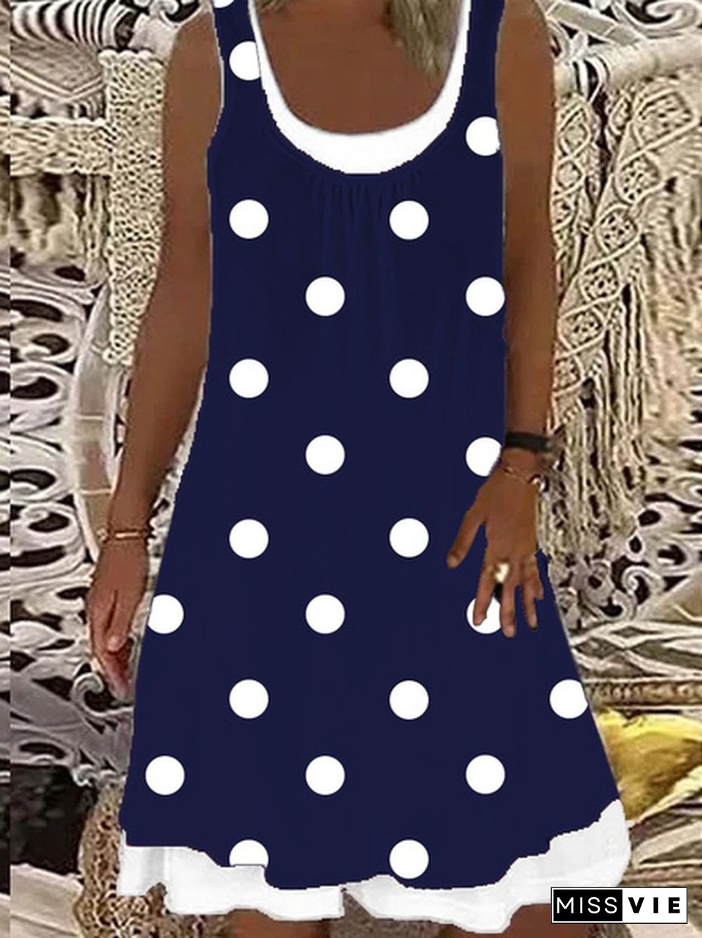 Summer New Fashion Women's Fake Two-Piece Polka Dot Printed Sleeveless Casual Dress Loose Soft And Comfortable Plus Size Dress Xs-5Xl