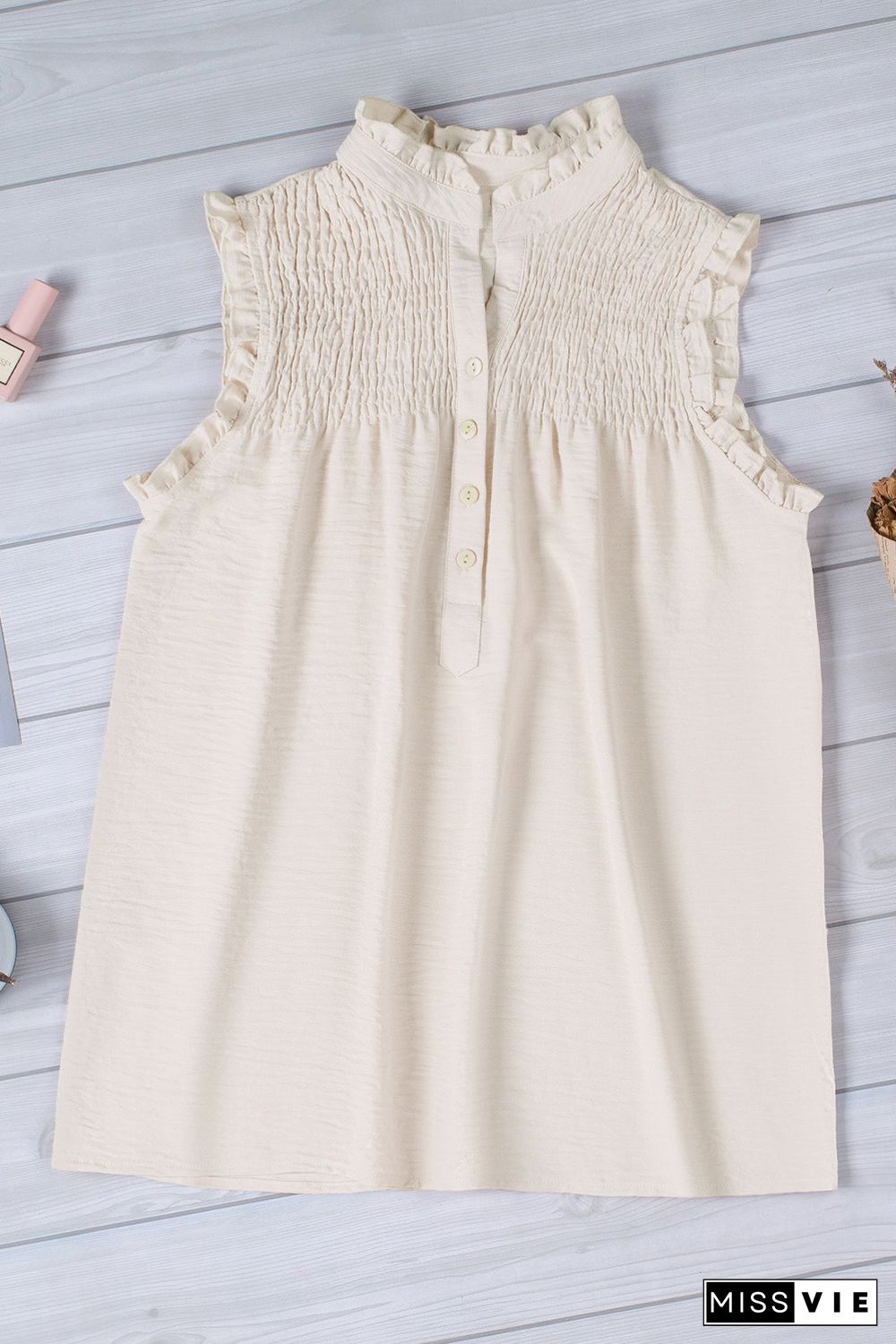 Apricot Frilled Tank Top with Buttons