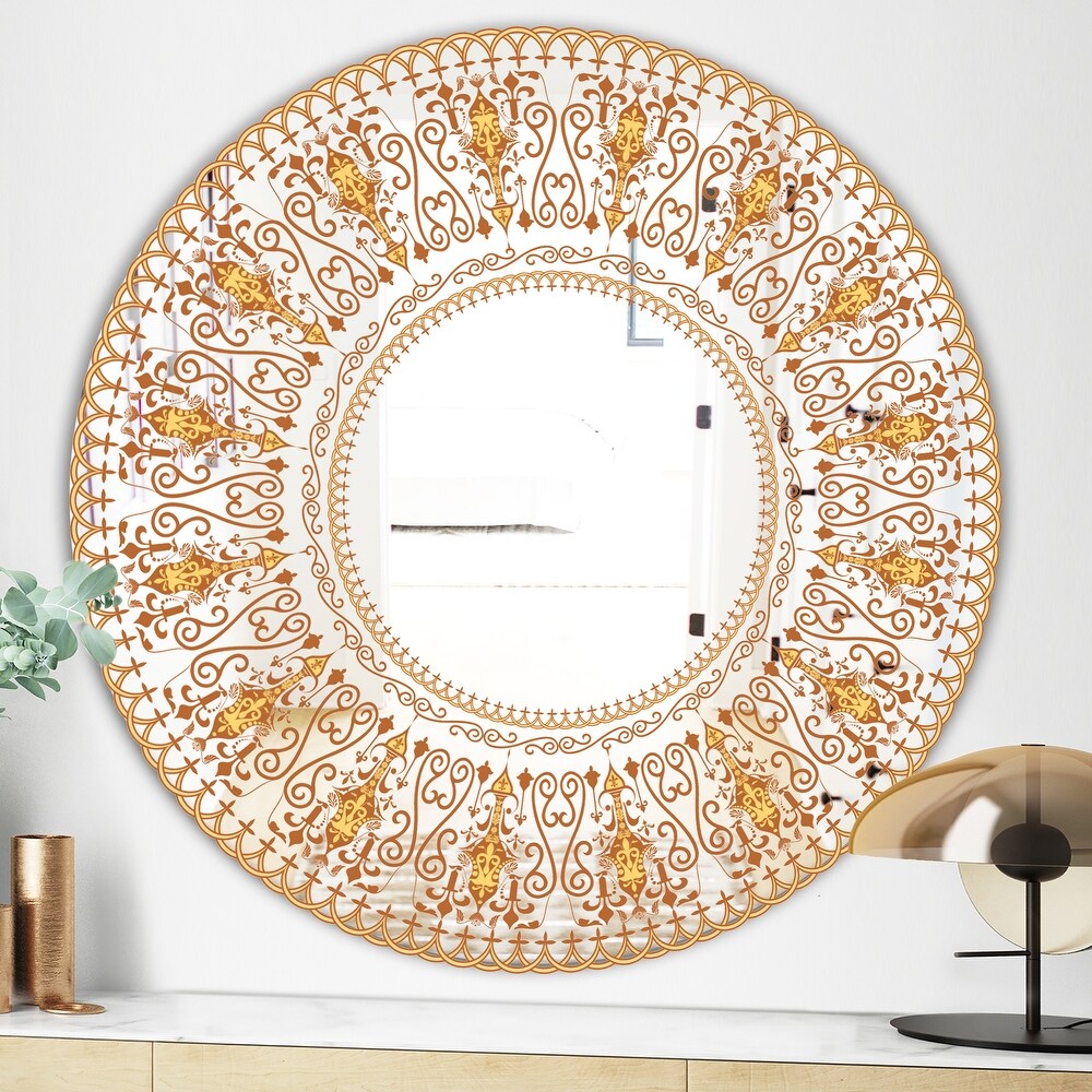 Designart 'Bohemian Brown Pattern' Printed Bohemian and Eclectic Oval or Round Wall Mirror   Bronze