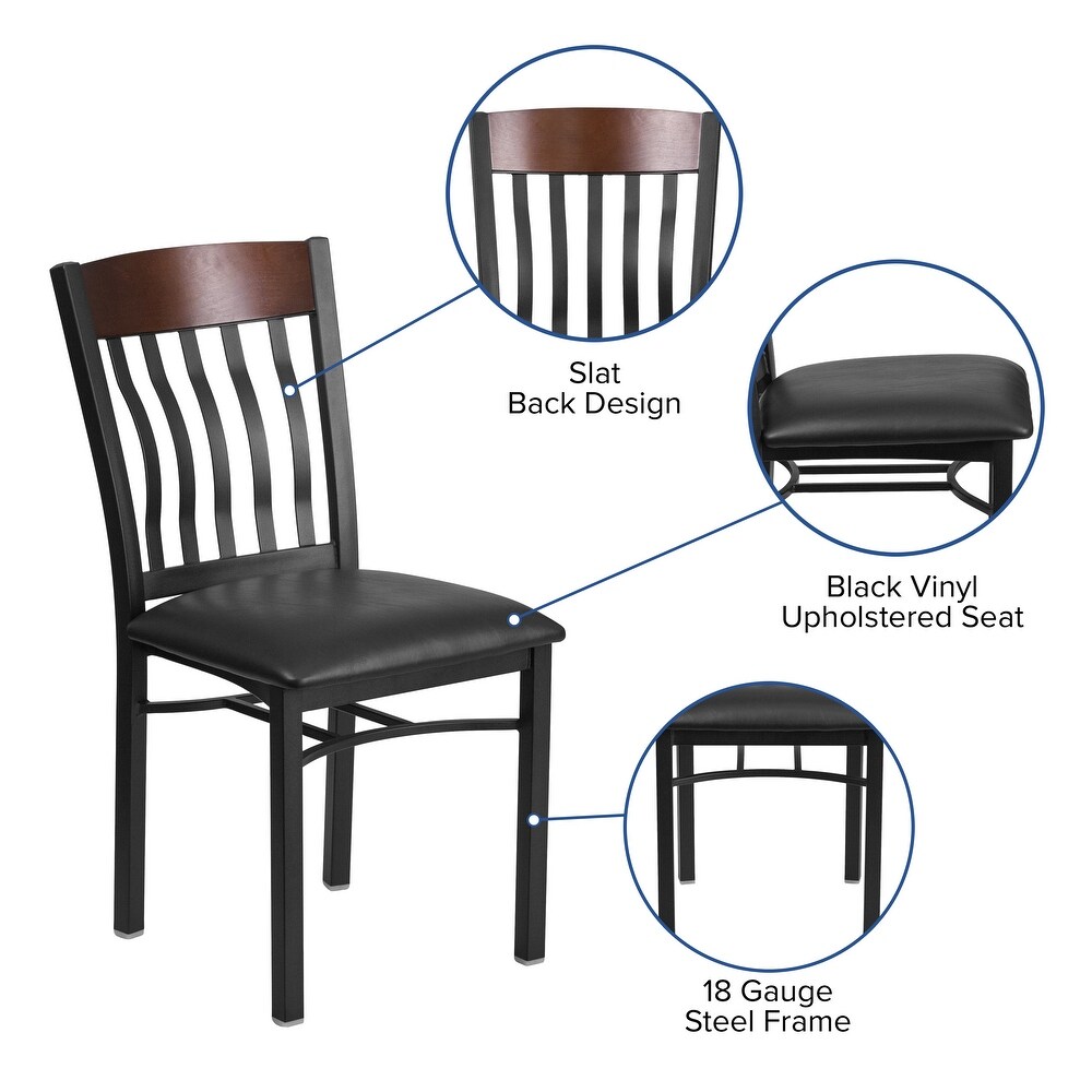 Vertical Back Metal and Wood Restaurant Chair with Vinyl Seat   17\