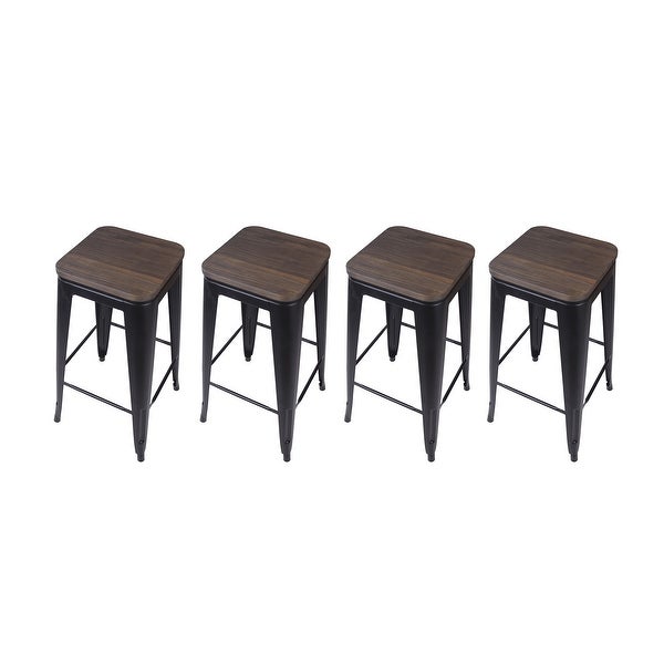 30inch Metal Stool with Light/Dark Wooden Seat-Set of 4