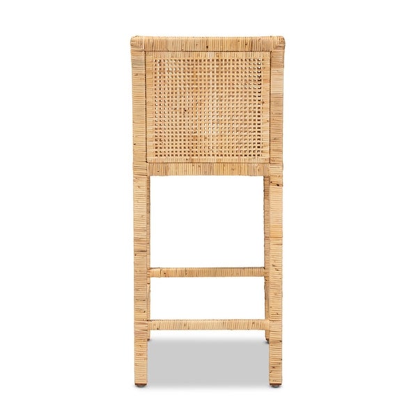 Sofia Contemporary Natural Finished Wood and Rattan Counter Stool