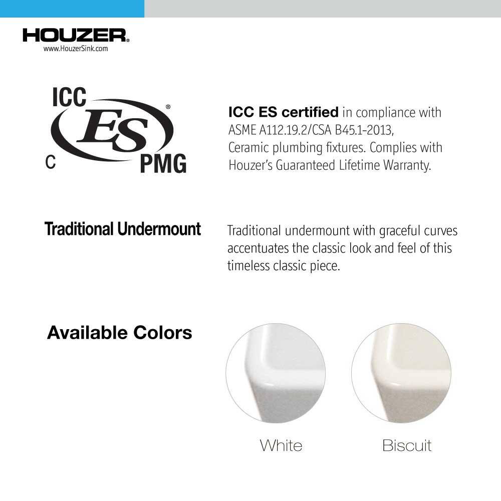 HOUZER Platus Undermount Fireclay 32 in. 5050 Double Bowl Kitchen Sink in Biscuit PTU-3200 BQ