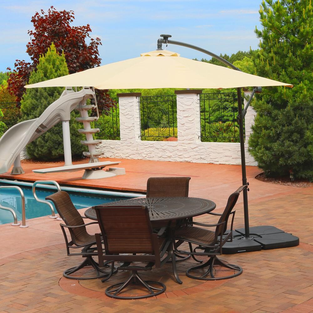 Ultimate Patio 10 Ft. Solar Lighted Octagonal Steel Patio Cantilever Umbrella W/ Crank