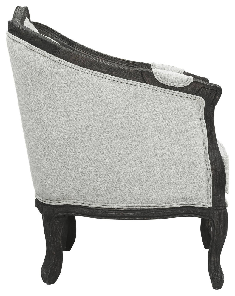 Samael Loveseat With 2 Pillows  Gray Linen and Dark Brown Finish   Traditional   Loveseats   by VirVentures  Houzz