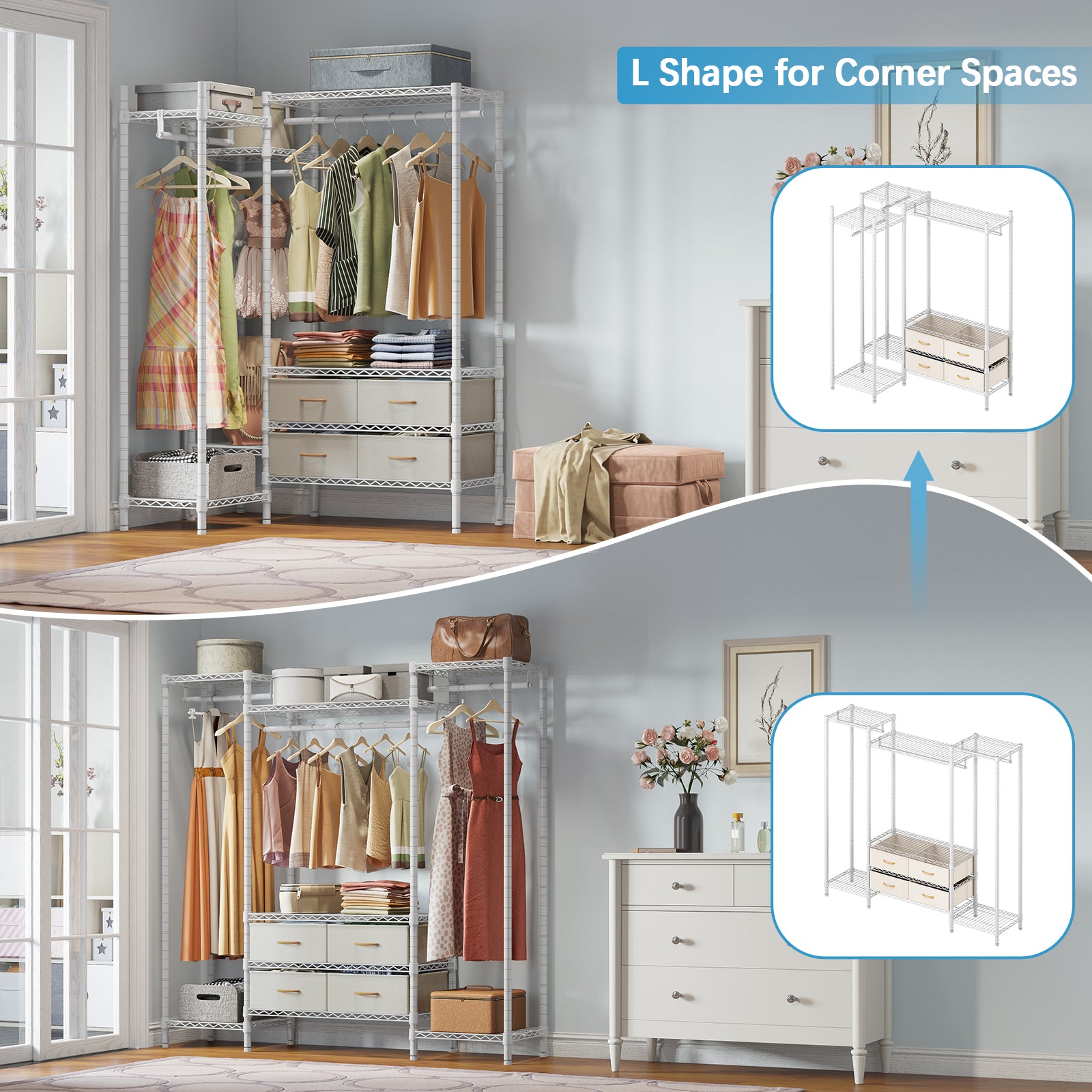 VIPEK V20 Wire Garment Rack, 56.7" L x 14.6" W x 70.9" H, White