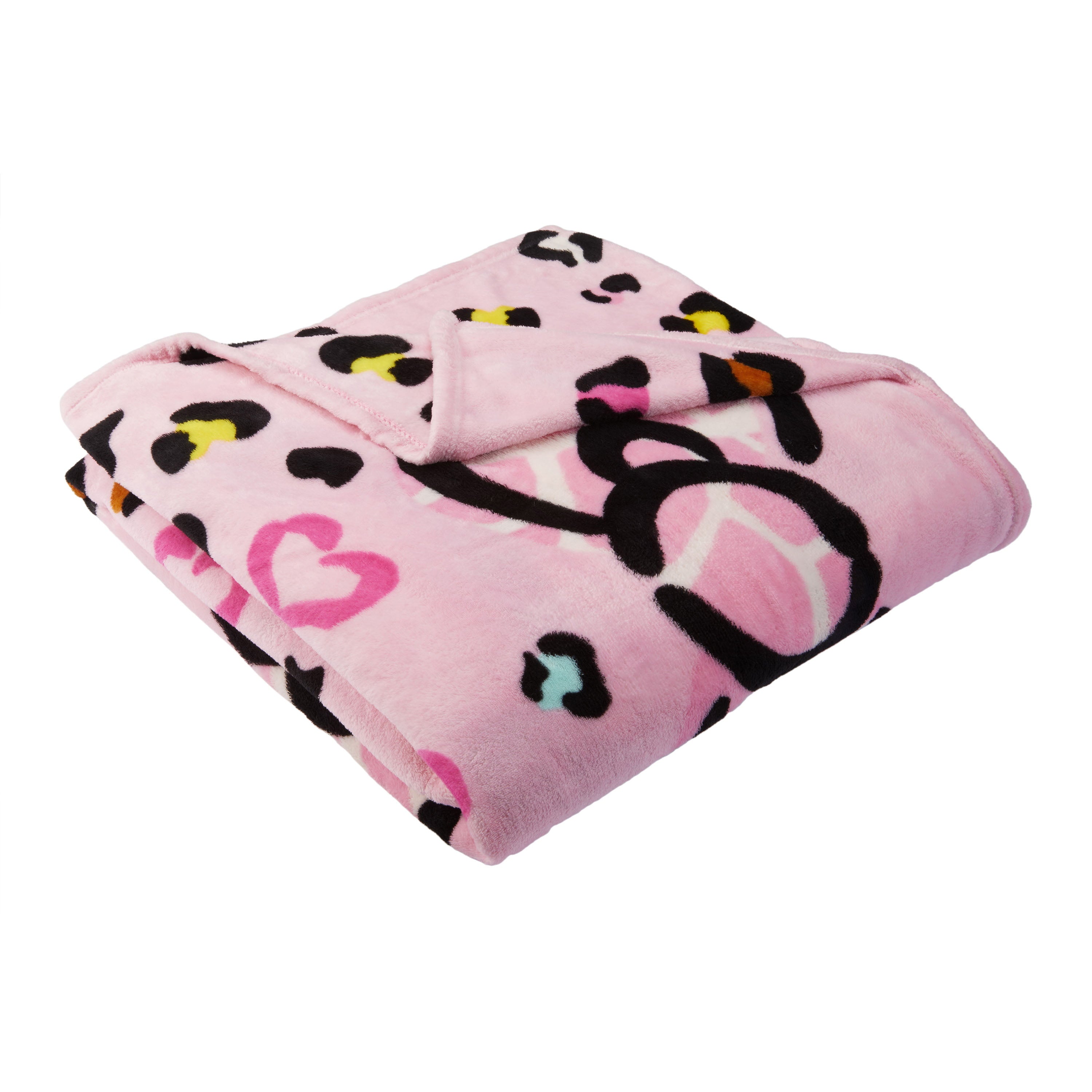 Hello Kitty Kids Plush Twin/Full Blanket， 62 x 90， Pink Animal Print， Sanrio