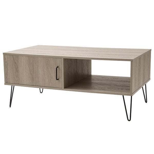 Hairpin Rectangle Coffee Table with Storage， Gray