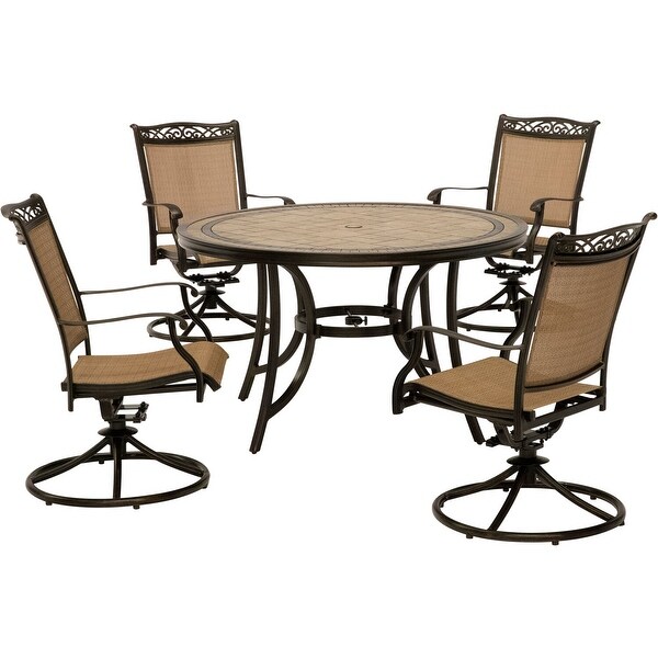 Hanover Fontana 5piece Outdoor Dining Set with Swivel Rockers