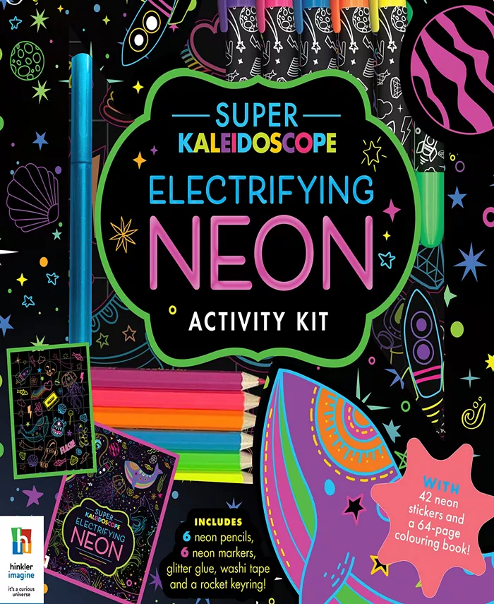 Kaleidoscope Super Electrifying Neon Activity Kit Space Themed Coloring Book With Neon Stationery And Stickers Rocket Keyring Arts And Craft Kits For Kids