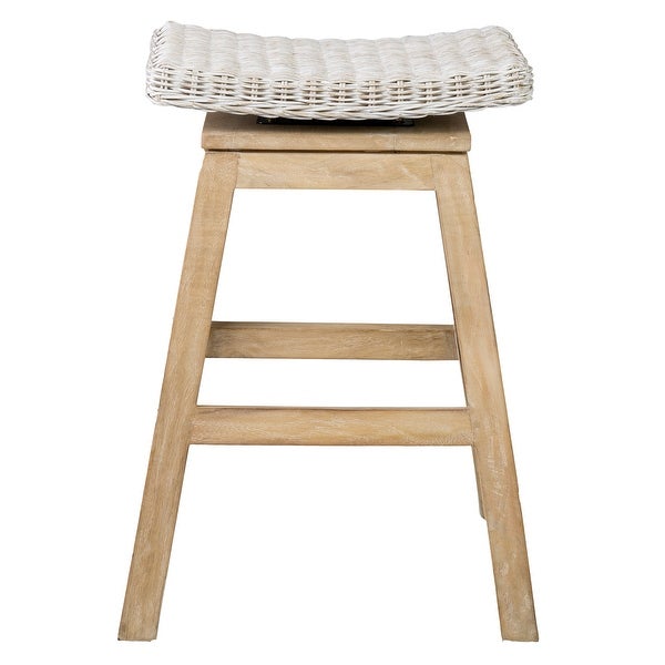 Rattan and Mango Wood Swivel Counter Stool