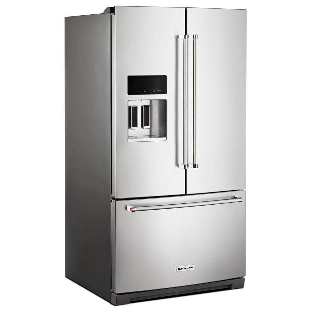 KitchenAid 27 cu. ft. French Door Refrigerator in PrintShield Stainless with Exterior Ice and Water KRFF507HPS