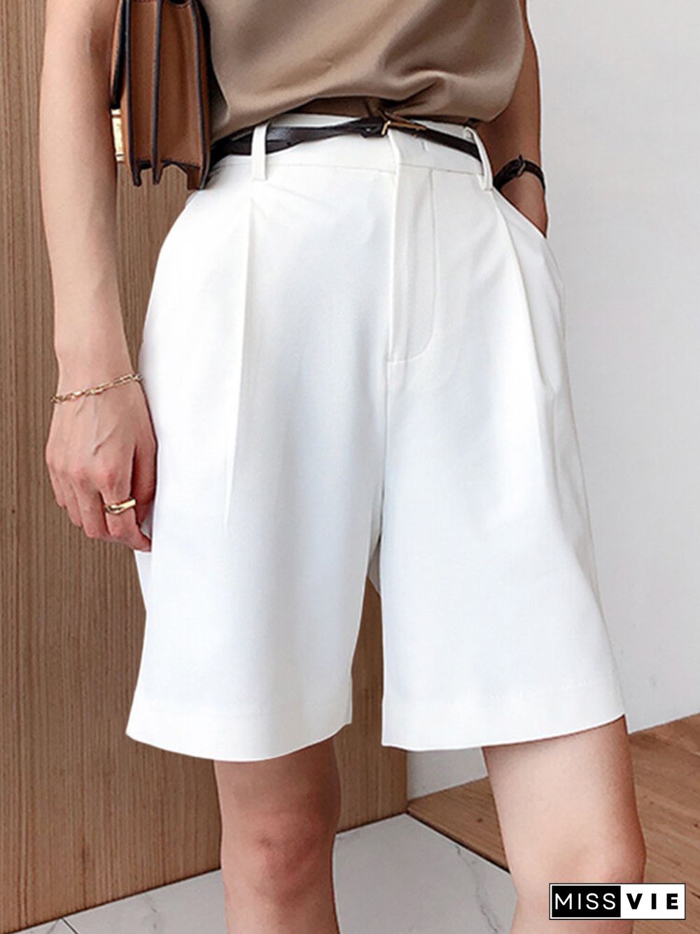 Solid Pocket Straight Leg Shorts for Women