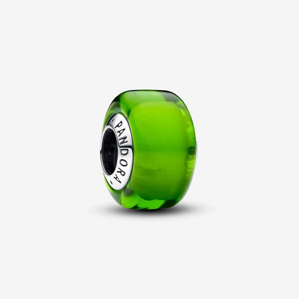 PANDORA  Green Mini Murano Glass Charm in Sterling Silver