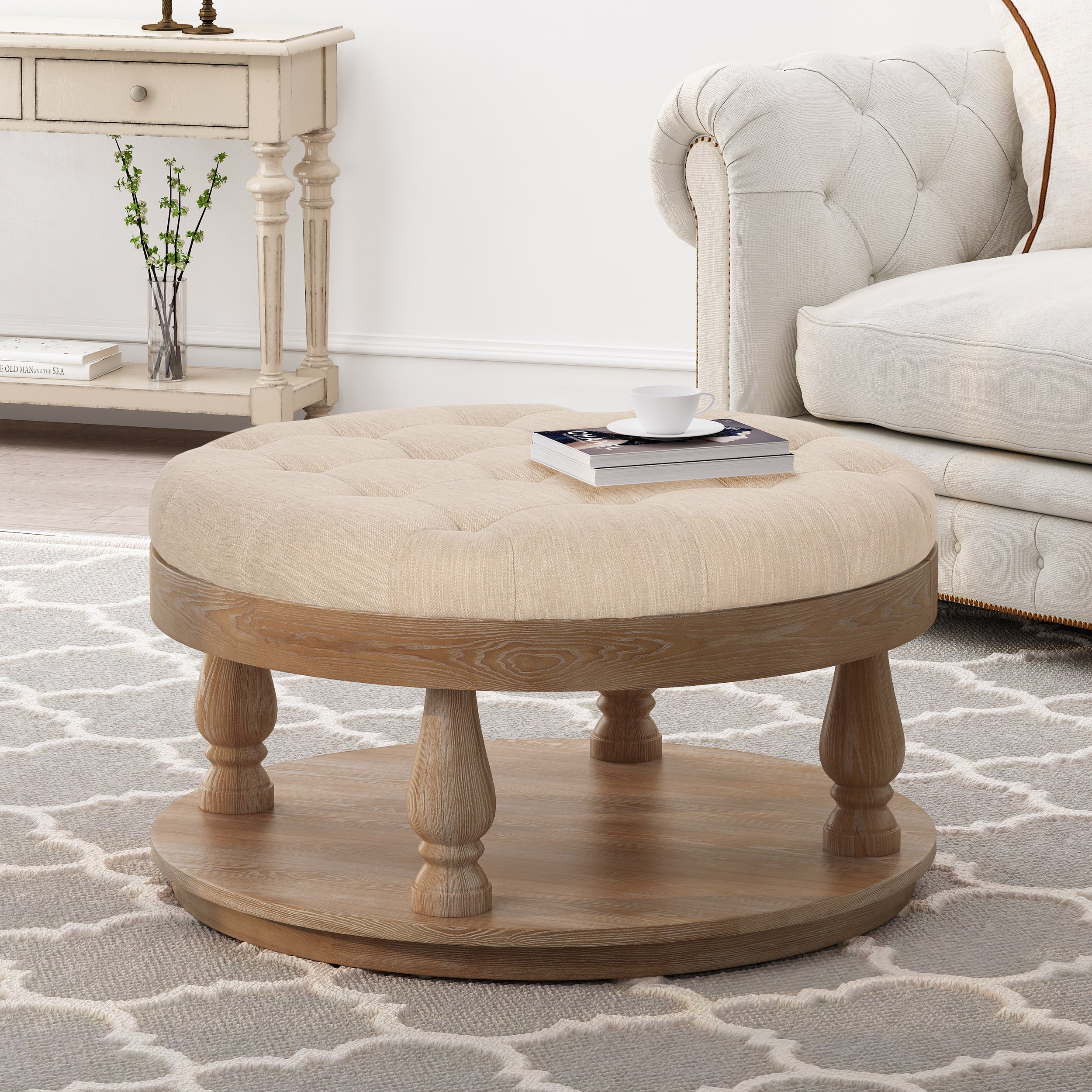 Andrue Contemporary Upholstered Round Ottoman