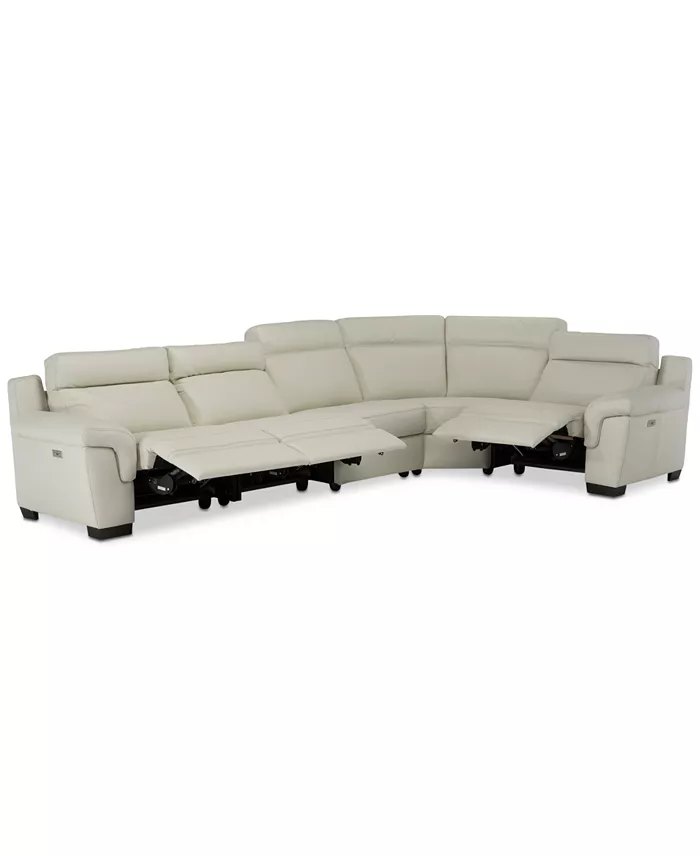 Furniture Julius II 5-Pc. Leather Sectional Sofa With 3 Power Recliners Power Headrests and USB Power Outlet