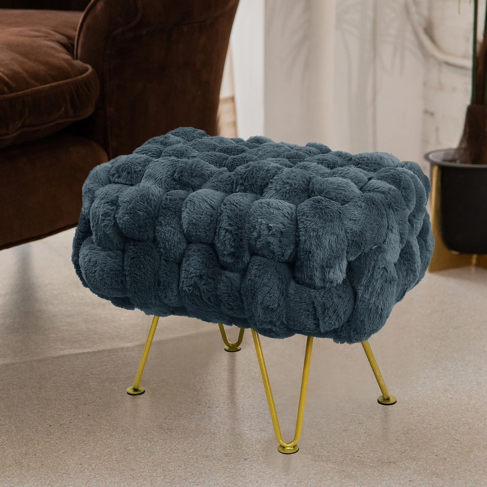 Soft Fauxfur Pouf Stool Ottoman Fuzzy Entryway Bench Seat 27\