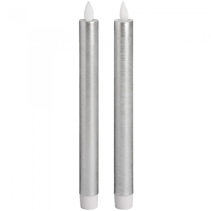 Hill Interiors Pair Of Silver Luxe Flickering Flame LED Wax Dinner Candles