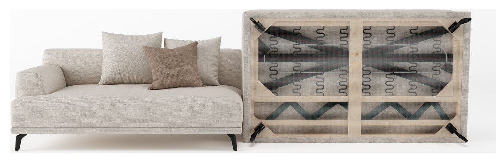 Square Arm Upholstered Fabric Straight Sofa  Beige   Midcentury   Sofas   by Wayright，LLC  Houzz