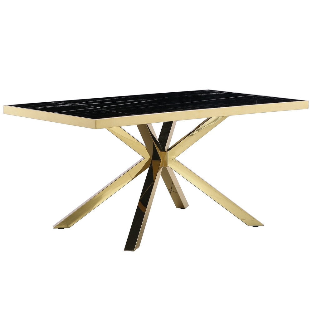 63 inches Rectangular Dining Table Modern Dining Room Table with Stainless Steel Metal X Base