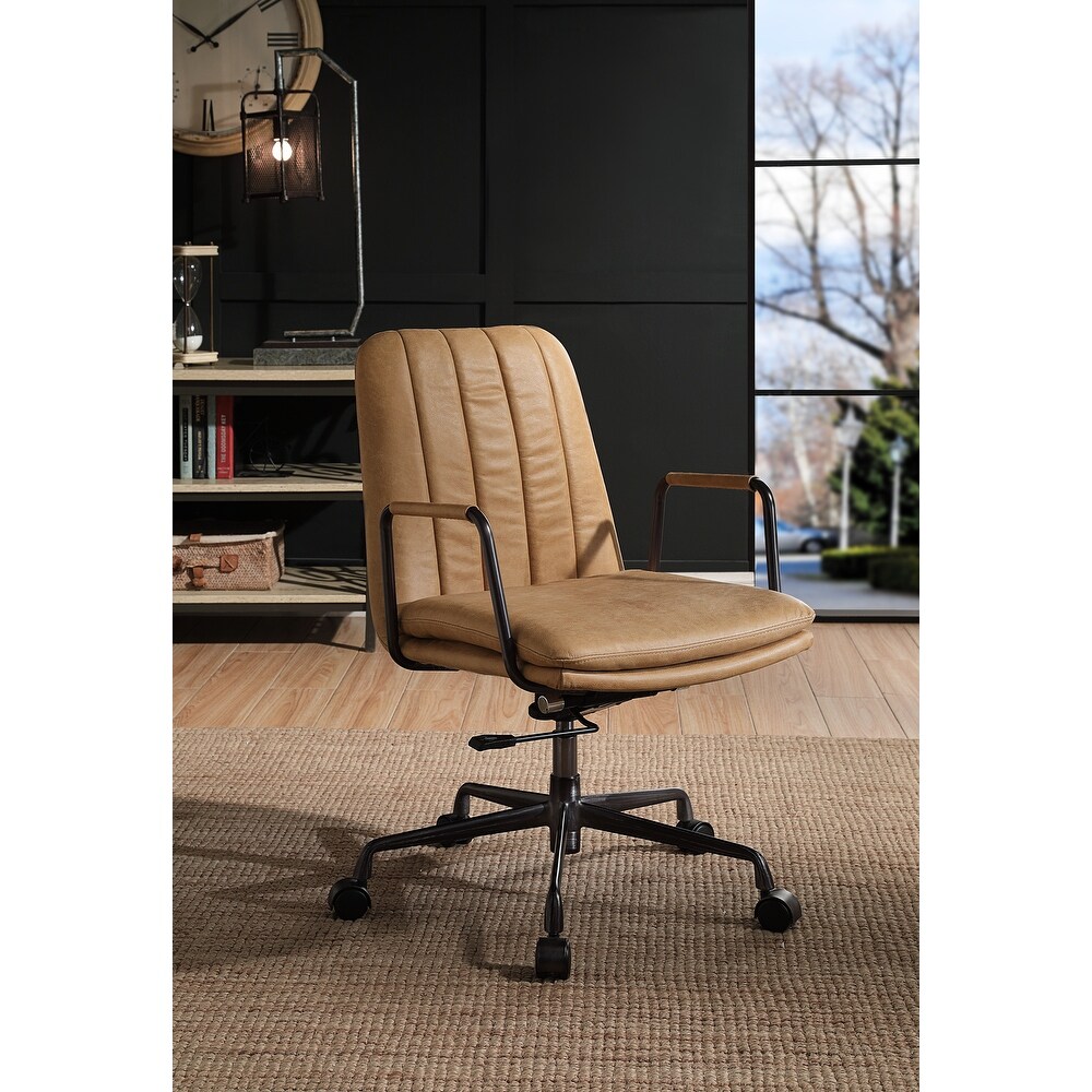 Mid Back Home Office Desk Chair Ergonomic PU Leather Office Chairs with Wheels Rolling and Armrests Swivel Chair