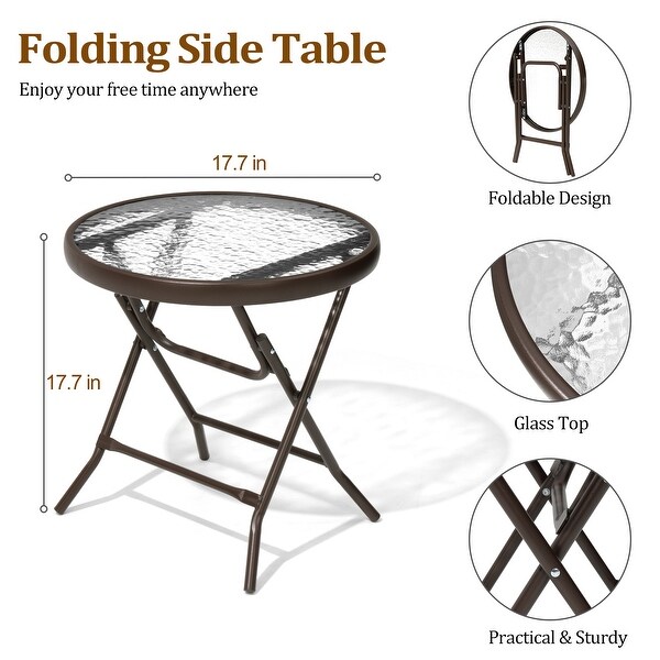 Outdoor Folding Tempered Glass Side Table Patio Bistro Coffee Table