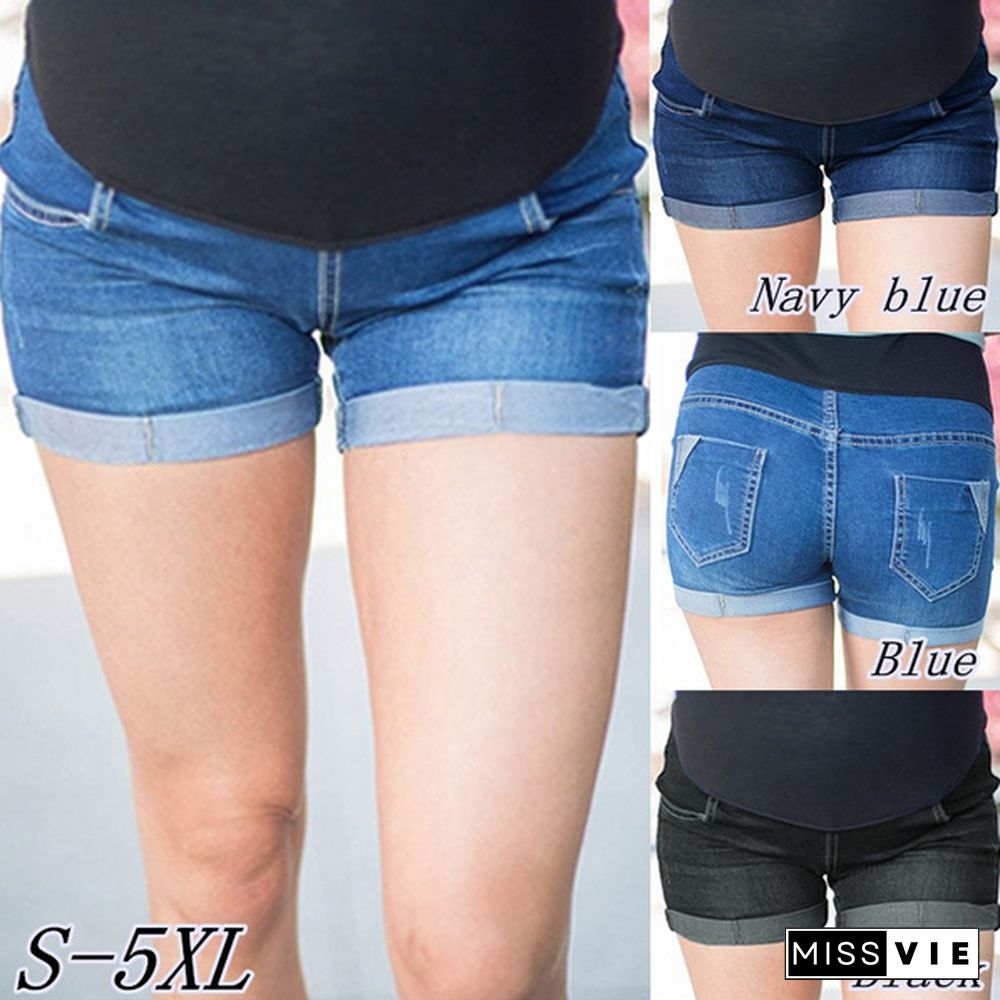 Pregnant Women's Summer Skinny Short Jeans Fashion Denim Shorts Pregnancy Ladies Plus Size Short Pants Maternity Clothing S-5XL