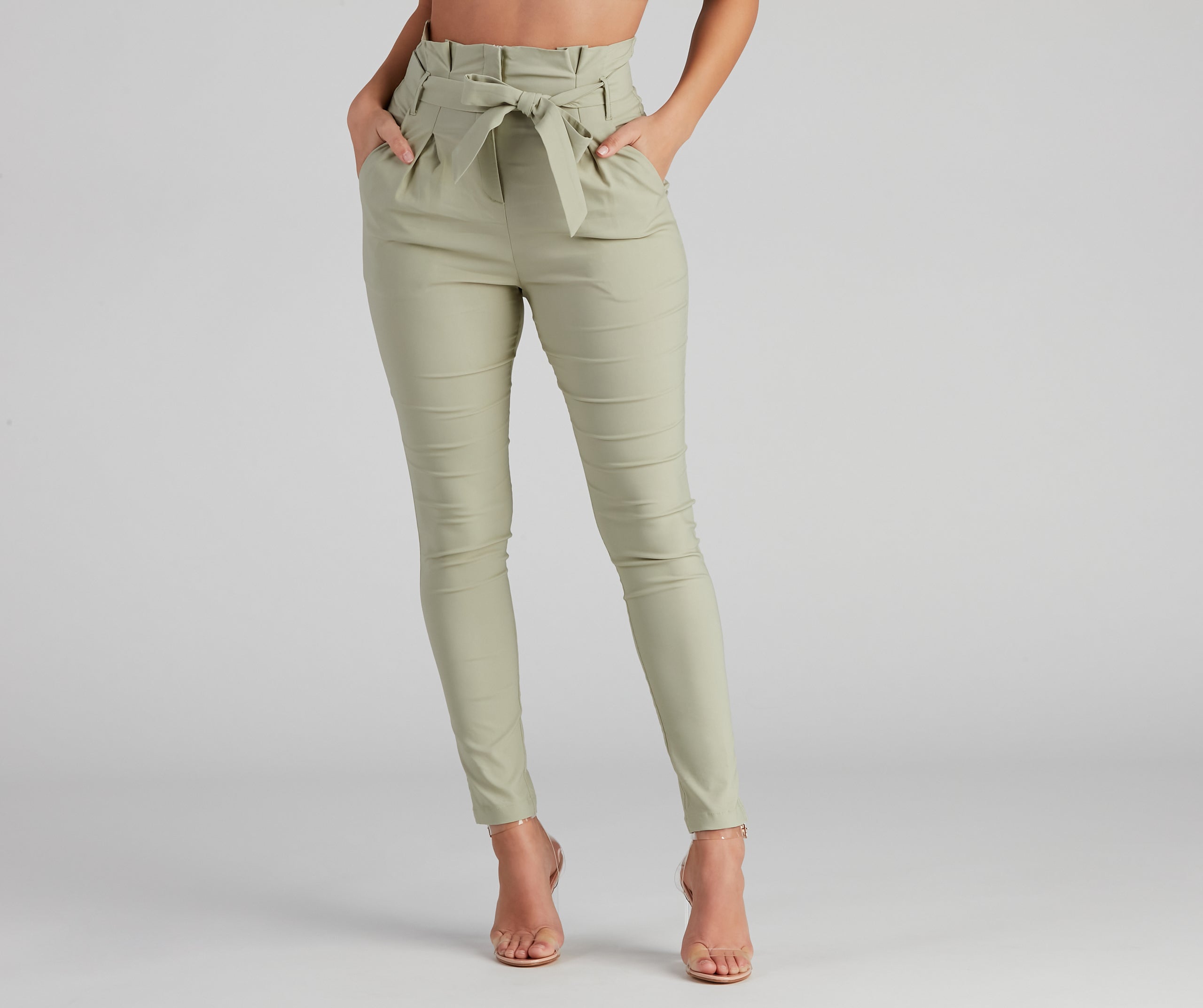 High Waist Paperbag Skinny Dress Pants