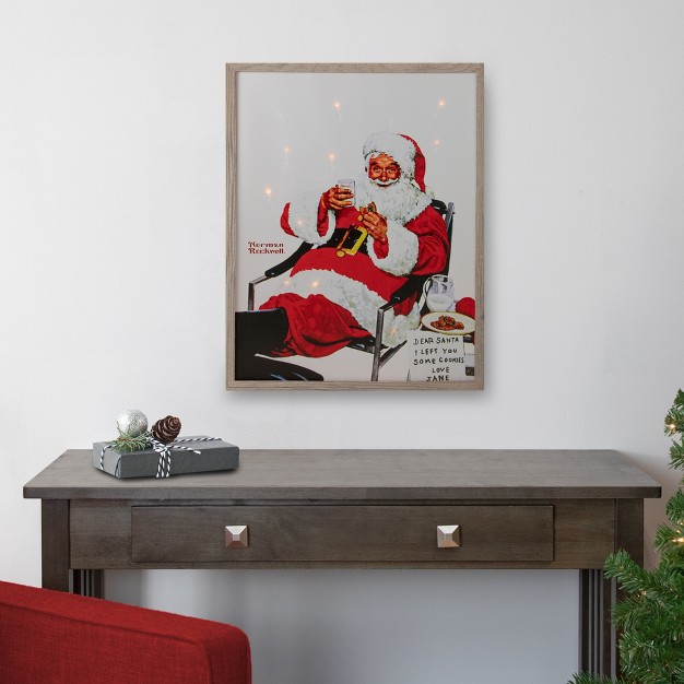 Lighted Norman Rockwell x27 santa Eating Milk And Cookies x27 Christmas Wall Art