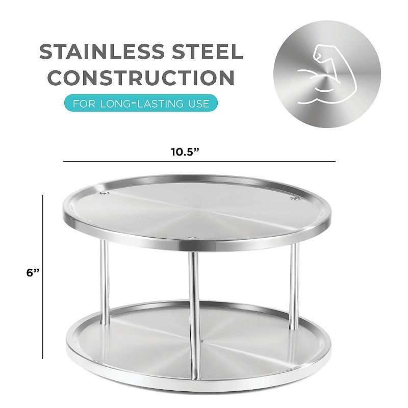 2 Tier Lazy Susan Organizer - 360-Degree Stainless Steel Turntable Cabinet Organizer Storage for Kitchen， Pantry， Bathroom - Rotating Spice Rack Organizer with 2 Round Trays For Food， Seasoning