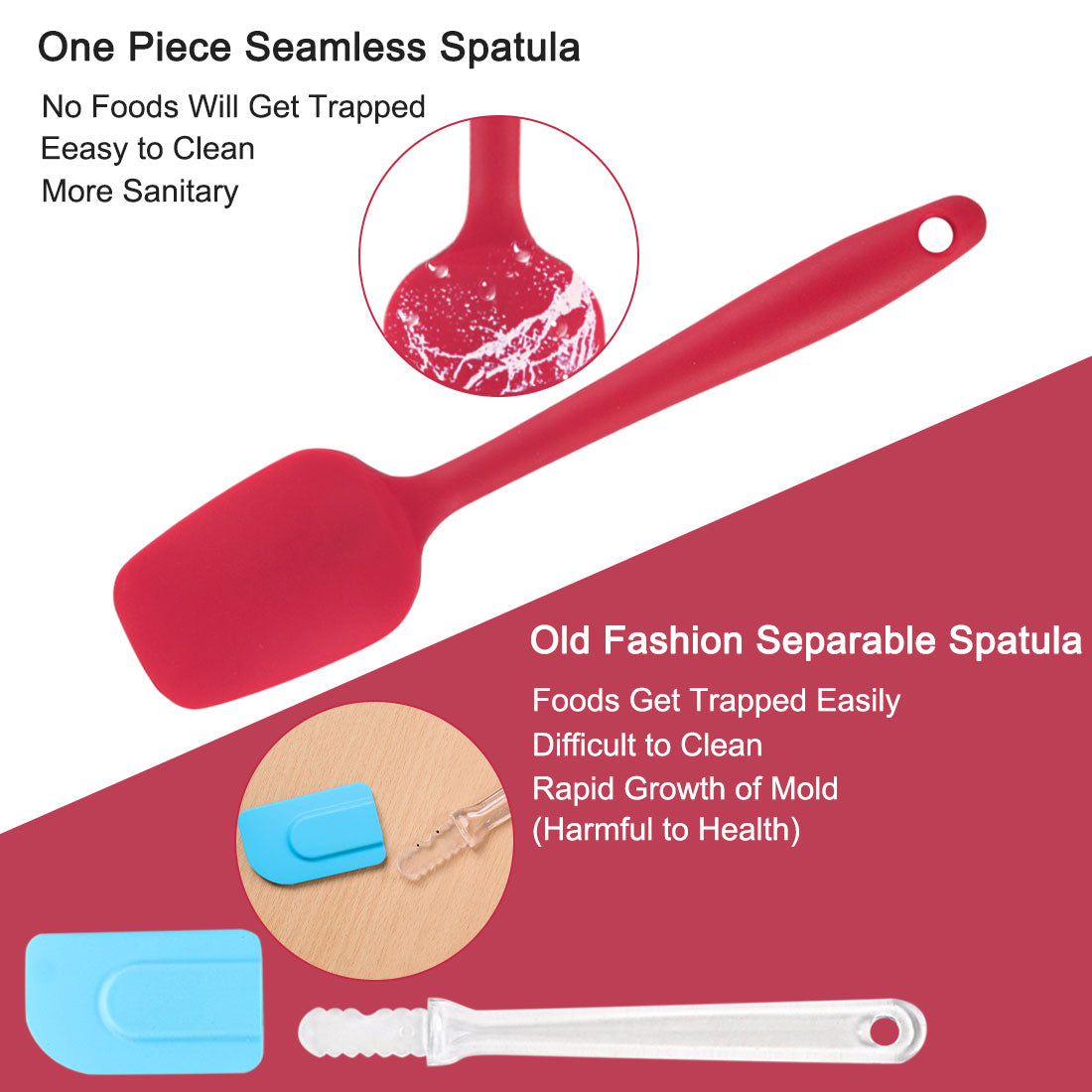 Uxcell Kitchen Cooking Silicone Spatula Set Heat Resistant Scraping Baking Utensils Red 3 Pieces