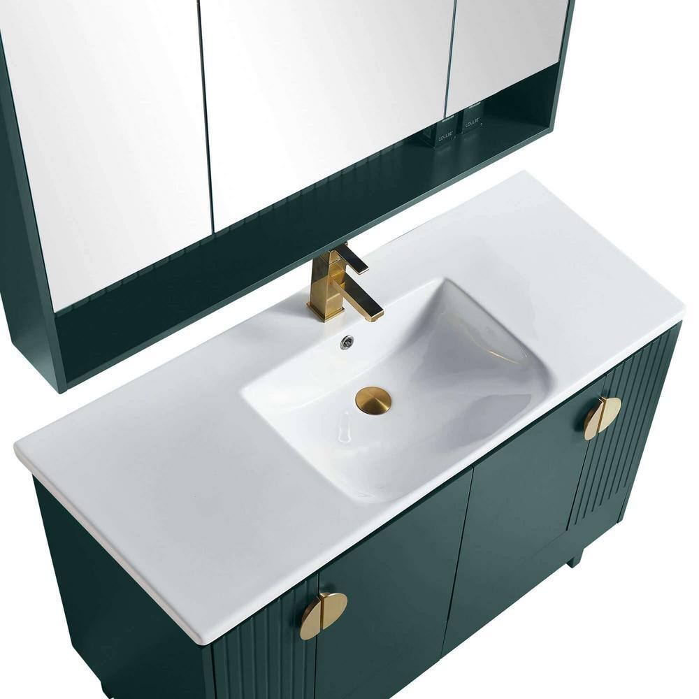 FINE FIXTURES Venezian 48 in. W x 18.11 in. D x 33 in. H Bathroom Vanity Side Cabinet in Green with White Ceramic Top VN48GN-VNHA2SB