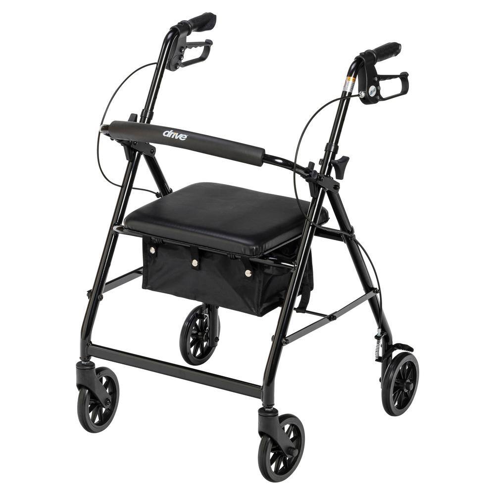 Drive Medical Rollator Rolling Walker with 6 in. Wheels Fold Up Removable Back Support and Padded Seat Black r726bk