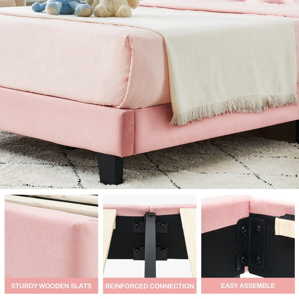 Upholstered Twin Bed Frame Platform for Kids