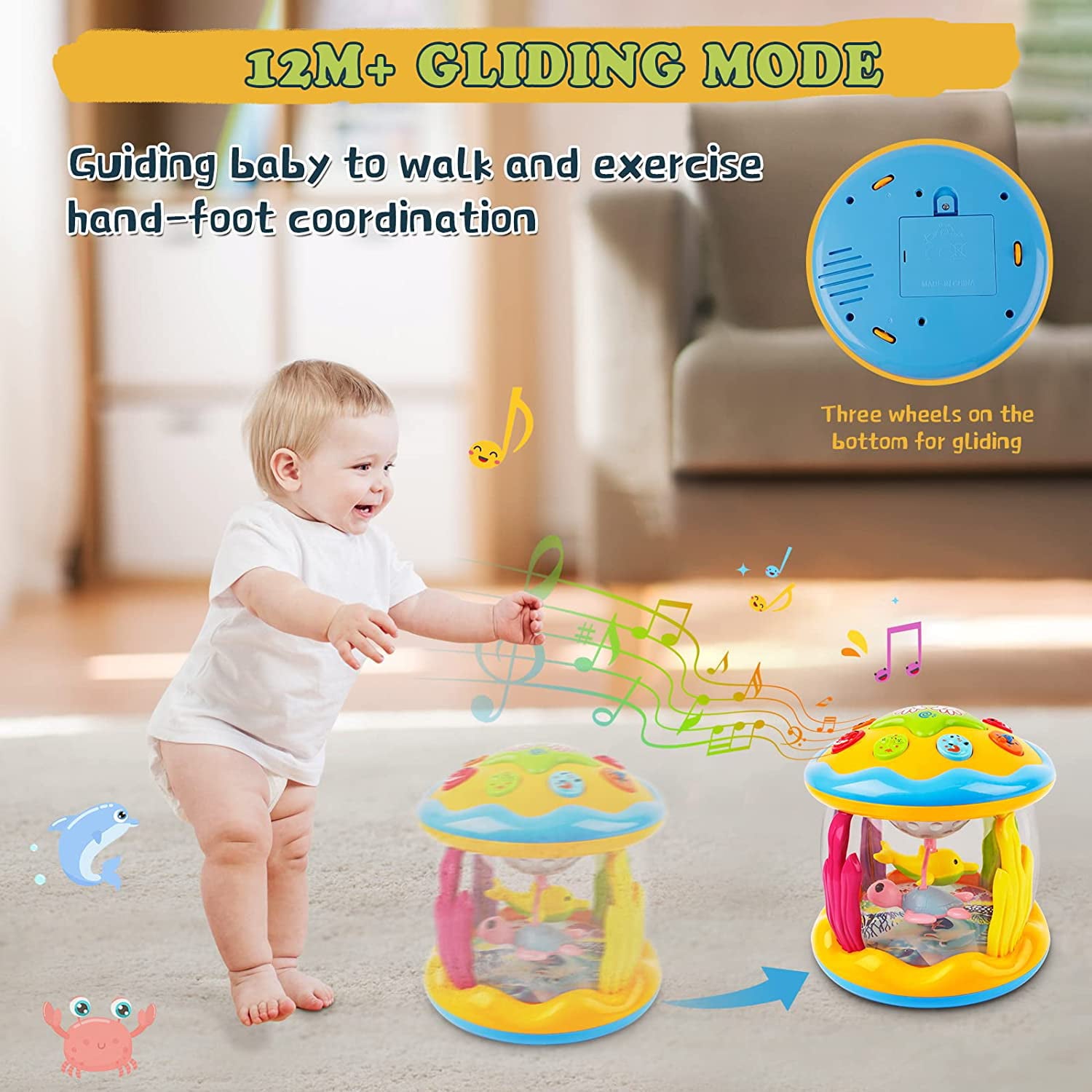 Zmoon Baby Toys 6-12 Months，Educational Learning Toys Rotating Projector Drum with Melodies ， Musical Light up Toys for Toddlers 1 2 3 Year Old Boys Girls