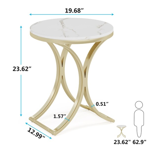 White Gold Side Table Round End Table Modern Small Coffee Table