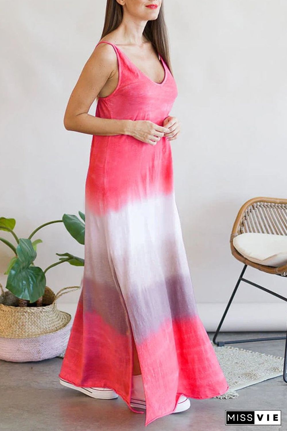 Gradient Color Slit Sleeveless Maxi Dress