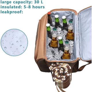 12 in. Blasting Brown Picnic Backpack-2 Insulation Cooler Wine Rack Wool Blanket B08MPY2VB2