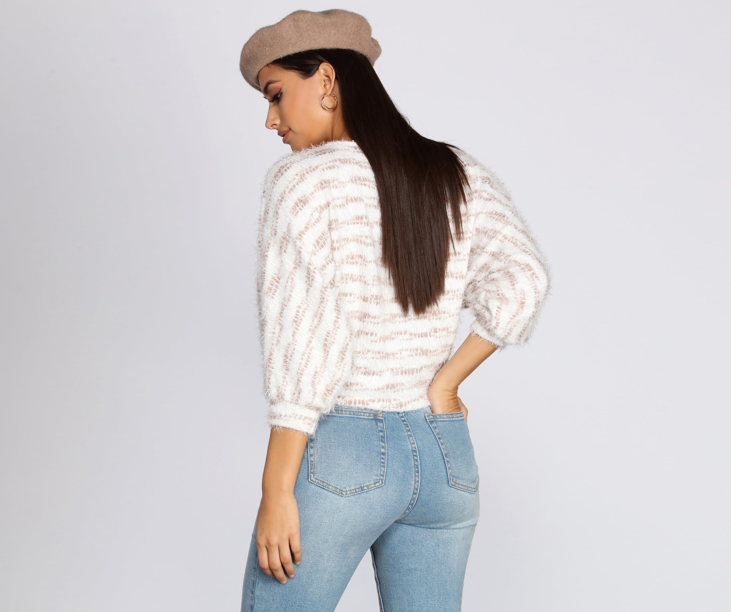 Striped Eyelash Dolman Sweater