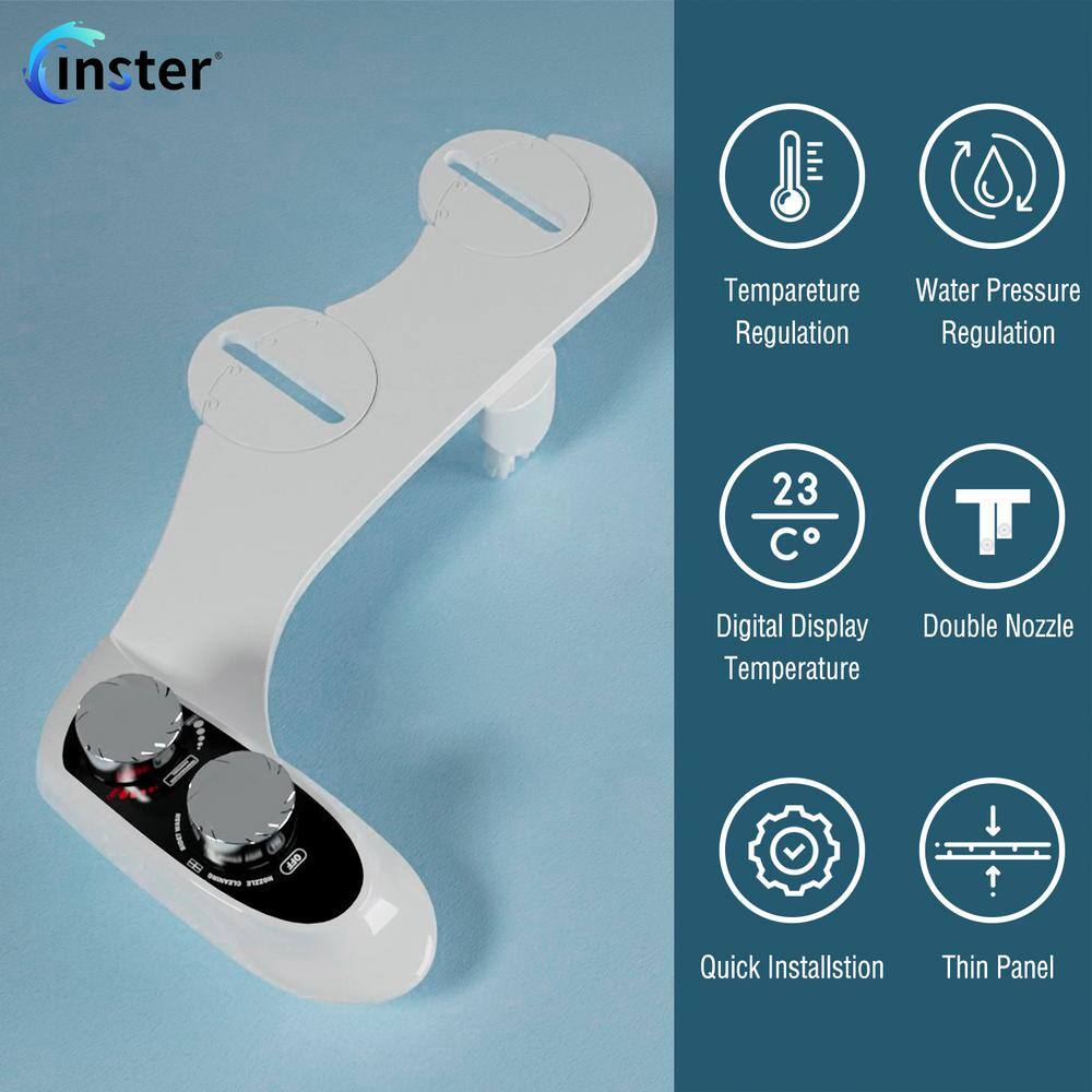 INSTER Non- Electric Toilet Bidet Attachment with Temperature Control and Dual Nozzles in. White WSHDRMBA0005