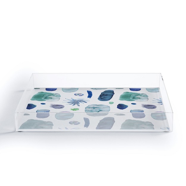 Ninola Design Blue Minimal Strokes Abstract Acrylic Tray Deny Designs