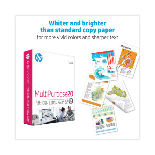 HP MultiPurpose20 Paper， 96 Bright， 20lb， 8.5 x 11， White， 500 Sheets/Ream， 5 Reams/Carton (115100)