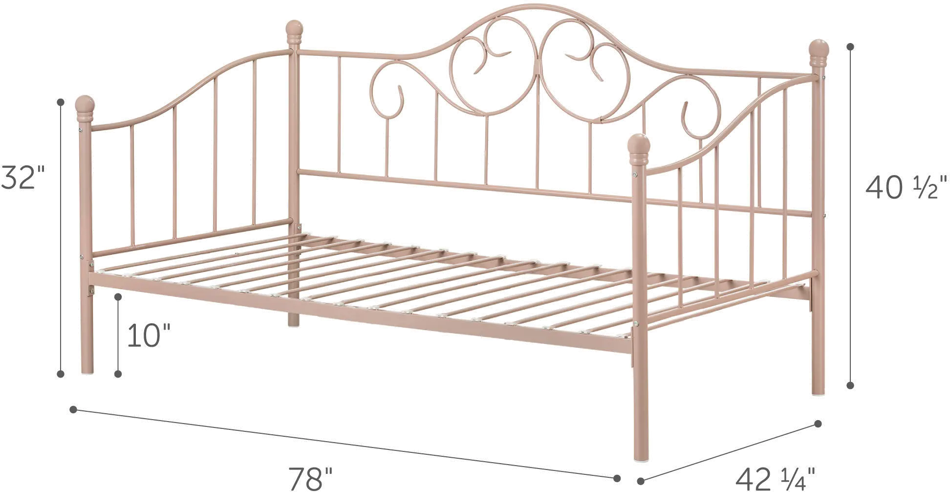 Lily Rose Classic Pink Metal Daybed - South Shore