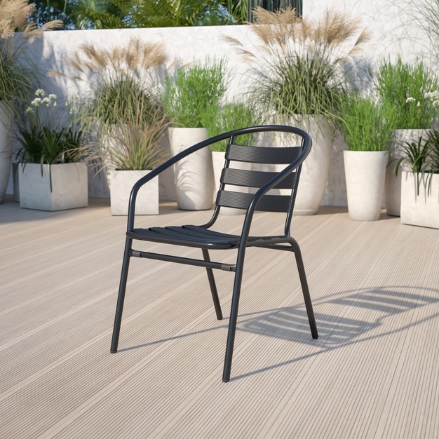 Emma And Oliver Metal Restaurant Dining Stack Chair With Aluminum Slats